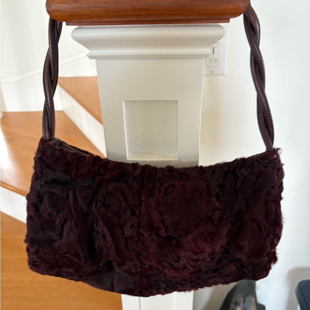Luxurious Wine colored Curly Lamb Fur Shoulder Bag - Paolo Masi